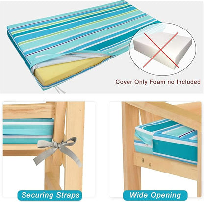 NettyPro Patio Bench Swing Loveseat Cushion Covers, Water Resistant UV Protection Outdoor Furniture Cushion Slipcovers with Zipper, Stripes Turquoise, 48 x 18 x 3 Inch