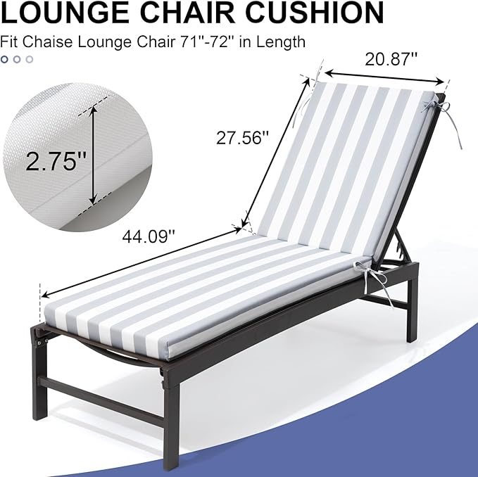 Crestlive Products Waterproof Outdoor Chaise Lounge Cushions Set of 2, Fade Resistant Patio Furniture Lounge Chair Cushion, 72" L x 21" W