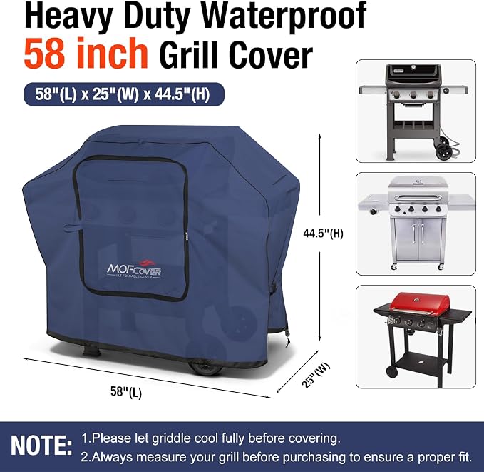 Exclusive Foldable 58 inch Grill Cover, 600D Heavy Duty Outdoor BBQ Cover for Weber Genesis II/EX/SX/LX 300 and Genesis 300 Series Weber 7130, 3-5 Burners Grill, Blue