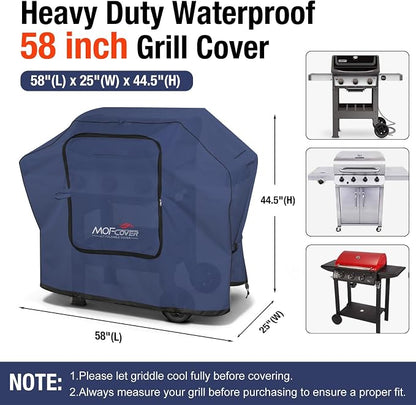 Exclusive Foldable 58 inch Grill Cover, 600D Heavy Duty Outdoor BBQ Cover for Weber Genesis II/EX/SX/LX 300 and Genesis 300 Series Weber 7130, 3-5 Burners Grill, Blue