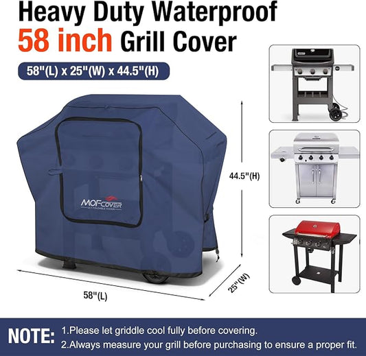 Exclusive Foldable 58 inch Grill Cover, 600D Heavy Duty Outdoor BBQ Cover for Weber Genesis II/EX/SX/LX 300 and Genesis 300 Series Weber 7130, 3-5 Burners Grill, Blue