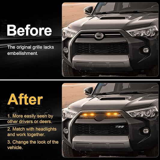 Led Grill Grille Light for 2021 2022 2023 2024 Toyota 4Runner Sr5 Limited TRD-pro Sport Off-Road Front Raptor Lights for Toyota 4Runner Emblems (Amber Lights+Emblems)