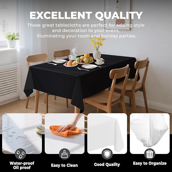 54 Inch X 600 Feet Plastic Table Cover Roll Premium Disposable Plastic Tablecloth for All Type/Shape Tables | Picnic, Party, Banquet, Birthdays, Weddings (Black, 54 Inch X 600 Feet)