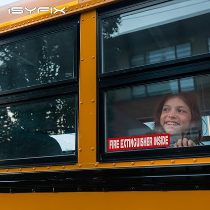 iSYFIX Fire Extinguisher Inside Sticker Sign – 5 Pack 12x2.5 Inch – Self-Adhesive Vinyl Decals, Laminated for UV, Weather, Scratch, Fade Resistance, for Cars, Trucks, Trailers, Rv's and Vehicles