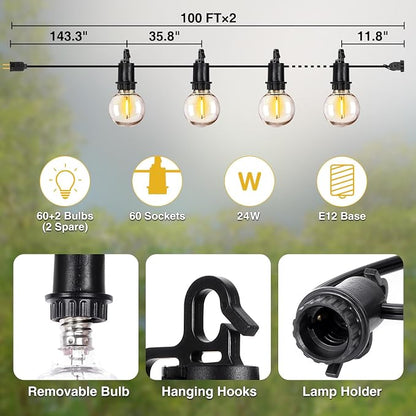 ZJOJO 200FT Outdoor String Lights, G40 Globe Outdoor Lights | 60 Shatterproof LED Bulbs 2700K, IP65 Waterproof Patio Light String Lights for Outside Backyard Porch Party