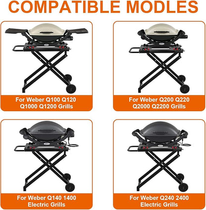 Portable Grill Cart for Weber Q100 Q1000 Q120 Q1200 Q200 Q2000 Q2200 Series Grills, BBQ Folding Grill Stand for Q1400 Q2400 Electric Grills, Grill Table Replace for Weber Q Portable Cart