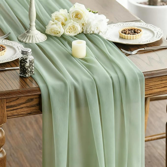 Table Runner Mint Green Sheer Chiffon 35x120 Inches for Spring Party Baby Shower Home Dining Table Decor