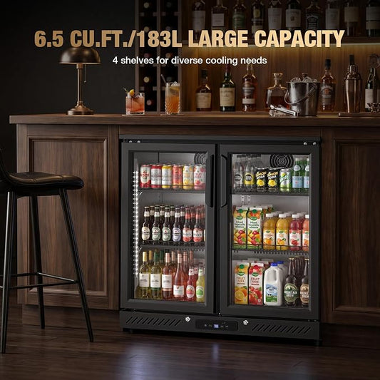 Electactic 6.5 Cu.Ft Wine & Beverage Refrigerator, Double Glass Door Beverage Cooler, Built-in & Freestanding Drink Fridge with LED Light, for Bar, Kitchen, Office