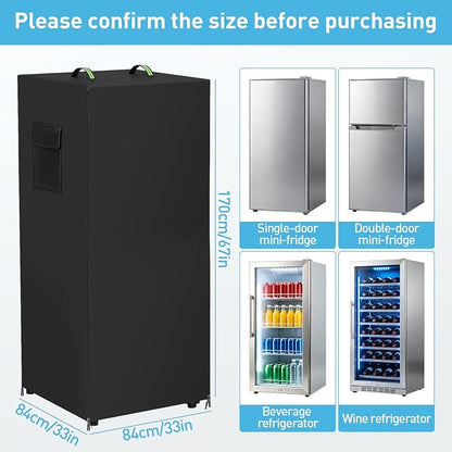 Outdoor Refrigerator Cover, 33 "Wx 33"D x 67"H 420D Heavy Duty Oxford Upright Freezer Cover for Beverage Fridge, Fits 14 to 17 Cubic Feet Freezers, Waterproof Fridge Protector Outside