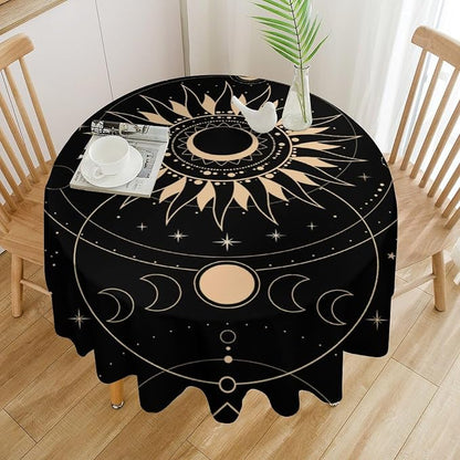 Vintage Tarot Moon Sun Round Tablecloth Moon Phase Star Galaxy Space Esoteric Astrology Table Cloth Water Resistant Wipeable Table Cover for Farmhouse Picnic Party Holiday Kitchen Dinner Table 36"