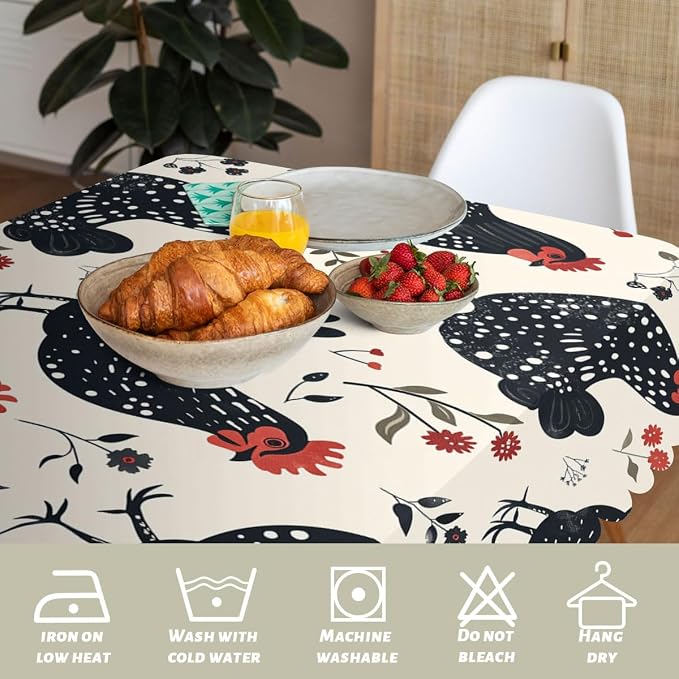 Rooster Decorative Rectangle Table Cloth Flower Chicken Cock Vintage Farm Farmhouse Rectangle Polyester Table Cloths Kitchen Table Cover for Dining BBQ Picnic Coffee Table 52" x 70" 4-6 Seats