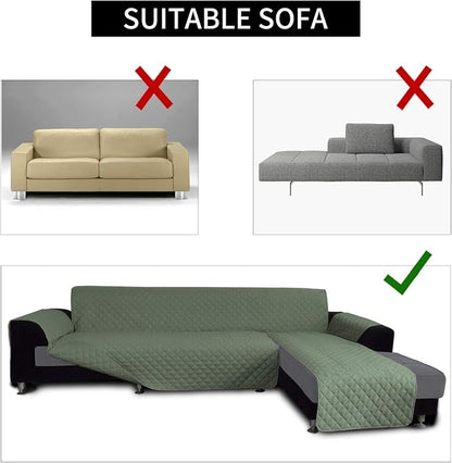 Easy-Going Reversible L-Shape Sectional Couch Cover, Small, Greyish Green | Soft Sofa Slipcover For Dogs, Fits Left/Right Chaise Lounge Protector, Water Resistant Mat For Living Room