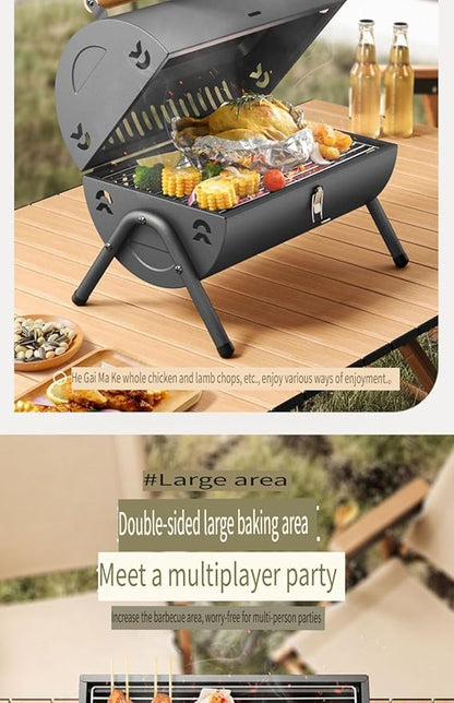 Portable Charcoal BBQ Grill, 16.7x11.4x11.6 inches, Foldable Steel Construction with Ash Pan, Smokeless Design for Camping and Outdoor Cooking (Round oven [Black])
