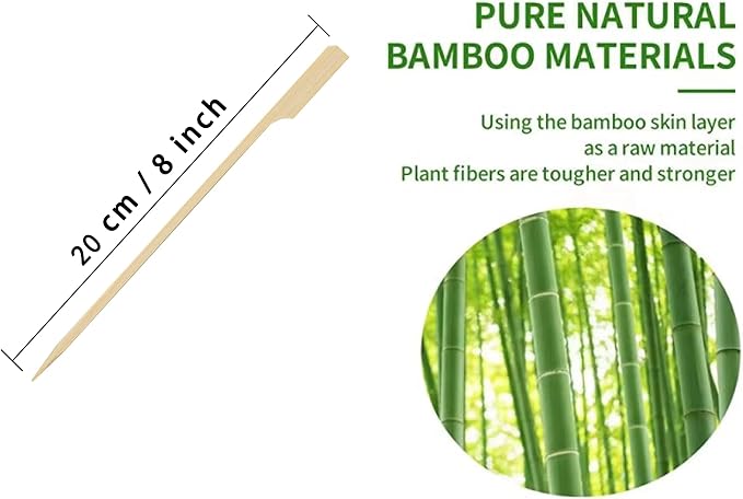 Bamboo Skewers 8 Inch, 200 PCS Cocktail Skewers, Wooden Skewers for Appetizers，BBQ，Fruit Kabobs，Sandwich，Drink.