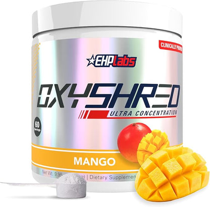 EHP Labs OxyShred Pre Workout Powder - Preworkout Powder with L Glutamine & Acetyl L Carnitine, Energy Boost Drink - Mango, 60 Servings