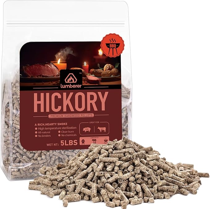 Lumberer Hickory Wood Pellets – Bold Smoky Flavor for Beef & Pork – 5LBS High-Heat BBQ Pellets, Clean Burn & Chemical-Free
