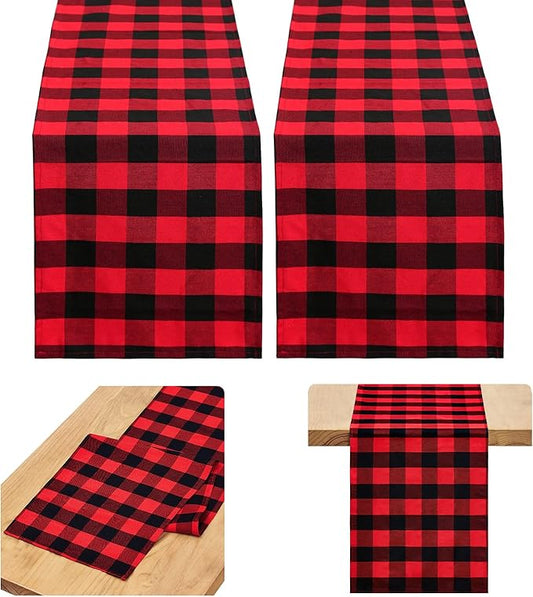 B-COOL Buffalo Plaid Table Runner Black Red Checked Table Runner 2 Packs 13x108 Inch Christmas Holiday Plaid Table Runners Xmas Table Decorations