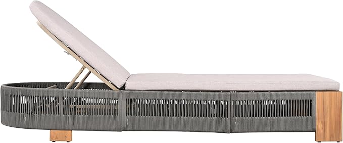 Merax Outdoor Chaise Lounge Chair with Adjustable Backrest & Waterproof Cushion - Acacia Wood Pool Sun Lounger for Patio, Beach, Yard, Garden, Grey