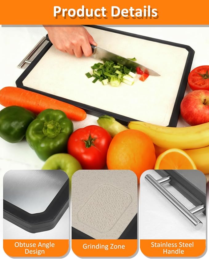Titanium Cutting Boards for Kitchen Double Sided Food Grade Non Toxic Chopping Board with Wheat Straw PP Non Slip and Dishwasher Safe for Meat Vegetables Fruits Large 16.3"×11"