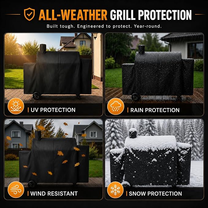 Hisencn Grill Cover for Pit Boss Pro Series Triple-Function Combo Grill PB1100PSC2, PB1100PSC1, Heavy-Duty Pellet Grill Smoker Cover for Pit Boss Sportman 1230 Pellet/Gas Combo Grill, Black, PB 67364