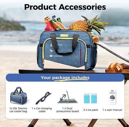 outohome 25L 12V Electric Portable Cooler Warmer Bag, DC Plug In Insulated Car Cooler Bag, Heating and Cooling Dual Function Bag for Truck Drivers, Camping, Groceries & Family Outings, All Season