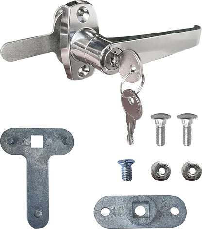 2 Sets Handle Cam Lock,L-Type Locking Door Handle,Cabinet Handle Lock for Metal Cabinet and Locker Doors,for Outdoor Equipment Cabinet Door&File Cabinets (Chrome)