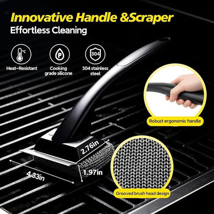 Bristle-Free Grill Brush & Scraper,Durable, Efficient and Extra Safe BBQ Cleaning Brush for Cast Iron and Stainless Steel Outdoor Grills(Fine Mesh)