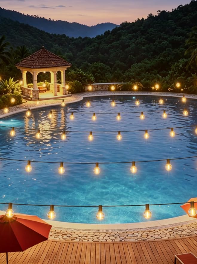LACHON Outdoor String Lights Waterproof 25 FT with 12 G40 IP65 Bulbs | Dimmable,Connectable,Shatterproof,2700K Warm White,Perfect For Any Outdoor Space,Patio,Backyard,Cafe,Bistro,Porch,Market