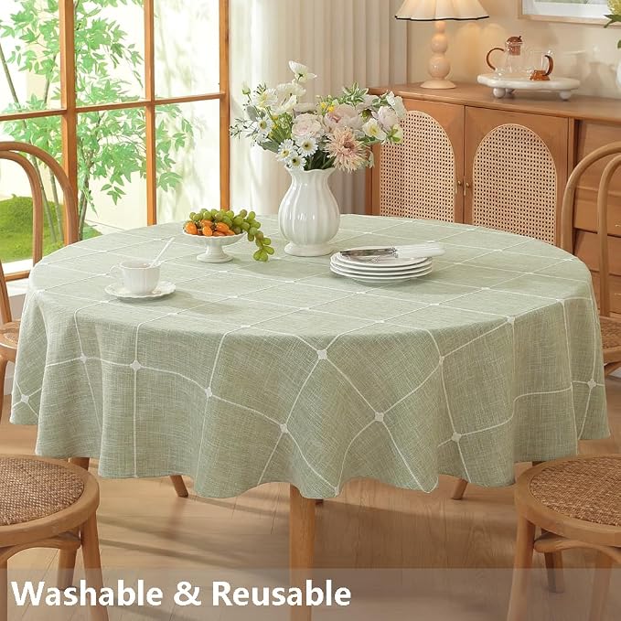 TruDelve Round Tablecloth 60 Inch Green Fabric Farmhouse Cloth Tablecloths Circle Outdoor Picnic Table Cloth Round Cover (Green,60",Round)