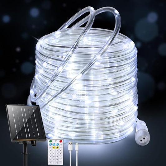 Connectable Solar Rope Lights Outdoor, 165FT 500 LEDs Solar String Lights, IP65 Waterproof 19 Modes Remote Tube Light for Outdoor Indoor Patio Backyards Garden Porch Pool Tree Decor, Cool White