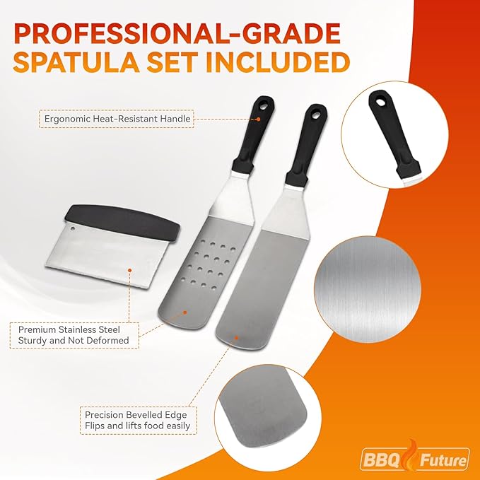 BBQ Future Universal Griddle for Gas Grill with spatula set, 18" x 14" Nonstick Cast Iron Outdoor Gas Grill Griddle Insert, Large BBQ Flat Top Plate fits Electric/Stove Accessories
