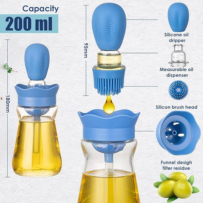 Oil Dispenser Bottle with Silicone Brush, 200ML 2 in 1 Silicone Dropper Measuring Oil Dispenser Bottle for Kitchen Cooking, Frying, Baking, BBQ Pancake, Air Fryer, Marinating - Cream White