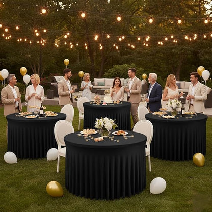 Fitted Black Spandex Table Skirts for Wedding Party,72 Inch Round,4 Pack | Spandex Table Covers, For 6 Ft Wedding Cake Tables, Wrinkle Resistant, Ruffle Design Banquets, Baby Showers, Parties