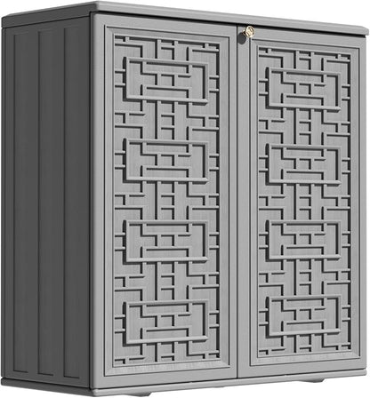 ZZM HDPE Outdoor Storage Shed, Outdoor Plastic Storage Cabinet, Horizontal Resin Tool Shed for Garden, All Weather Outdoor Storage Clearance, DIY Usage, with one Shelf (Gray)