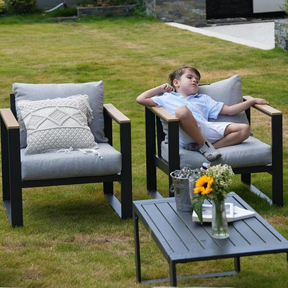 Sundale Outdoor 2 Pieces Patio Aluminum Armchairs, All-Weather Outdoor Furniture with 6” Olefin Cushion & Wide Armrest, Outdoor Chairs or Garden Deck Porch(Grey)