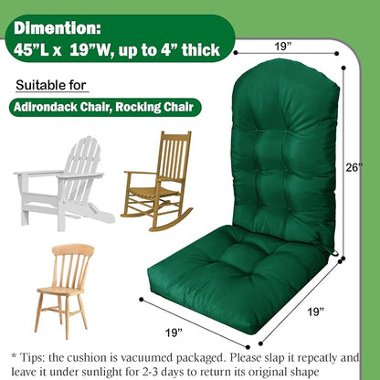 Adirondack Chair Seat Cushion for Outdoor Patio Wicker Porch Furniture | Waterproof cover with straps, PP cotton, high back thick seat pad for adirondack rocking chair lawn indoor outdoor 44x19x4
