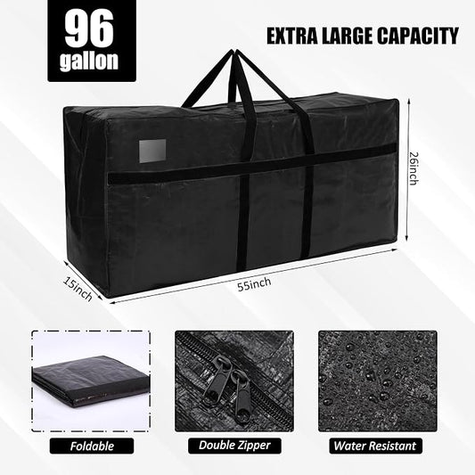 6 Pcs 96 Gallon Extra Large Moving Bags Heavy Duty Storage Bag with Strong Zipper Handle Foldable XXL Jumbo Storage Tote Packing Moving Box for College Dorm Travel Cloth Duffle (Black)