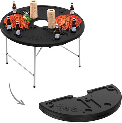 Creole Feast FT4804 Foldable Round Crawfish Table, Black | Foldable design for easy storage and transport | Round shape accommodates large groups | Sturdy construction for outdoor use