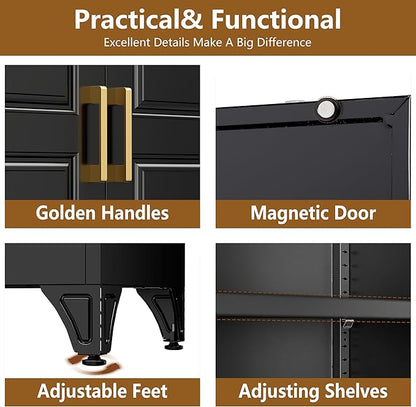 Polup Kitchen Pantry Cabinet, Metal Food Pantry cabinets with Doors and Shelves, 90" Tall Storage Cabinet for Dining, Living Room, Black, 16" D x 32" W x 90" H, Assembly Required