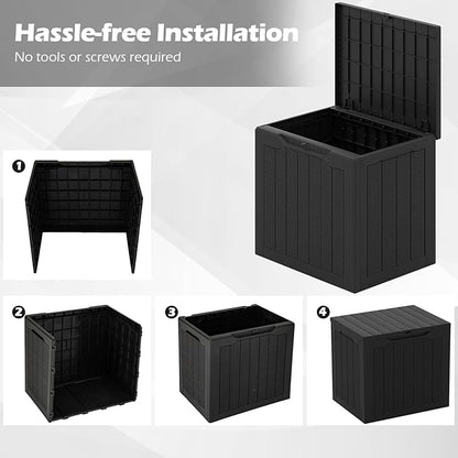 Giantex 25 Gallon Outdoor Storage Box, Patio Deck Box with Lockable Lid, Wicker-woven Texture, Waterproof Storage Bench for Pool Accessories, Garden Tools, Package Delivery, Patio Furniture (Black)
