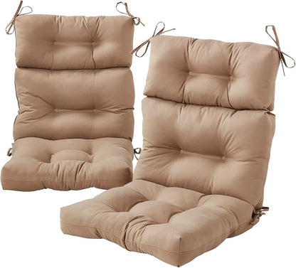 Outdoor Tufted High-Back Chair Cushions, One-Piece Hinged Seat and Back Design, Reversible with 4 Ties, Durable Polyester Fabric, Recycled Fiber Fill - Set of 2, Coronado