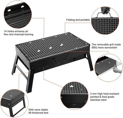 Portable Charcoal Grill, Barbecue Desk Tabletop Barbecue Grill, Mini Smoker Stainless Steel Folding Small BBQ Grill for Outdoor Cooking Camping Picnics Beach