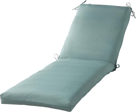 Modern Outdoor Chaise Lounge Cushion with Ties – Durable Polyester Fabric, Channel-Filled Polyfiber Insert, Removable Zippered Cover, Seaglass
