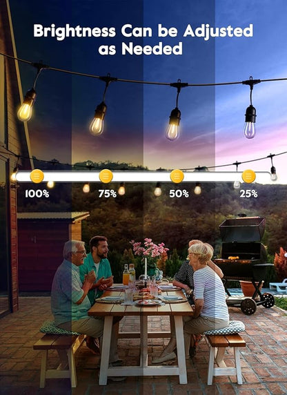 Brightown Outdoor String Lights, 52FT 15 Bulbs Shatterproof Patio Lights with Remote, IP65 Waterproof Dimmable Hanging Connectable LED Outdoor Lights for Backyard, Bistro, Porch, Deck, Balcony