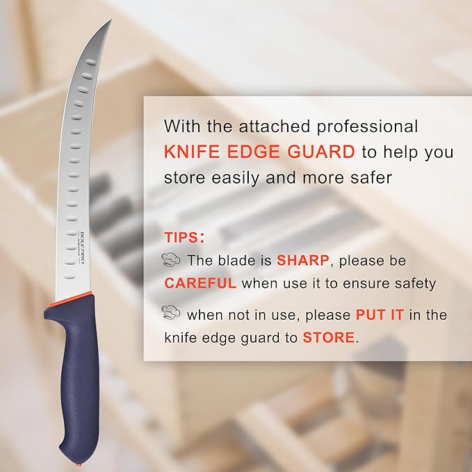 10-inch Curved Breaking Knife W SoftGrip Handle, Sharp Premium Butcher Knife Made of High Carbon Stainless Steel For Meat Cutting (Navy Blue)