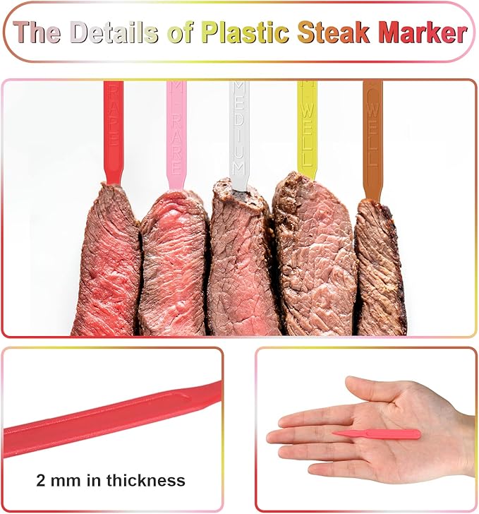 Geetery 1000 Pcs 3" Plastic Steak Marker Plastic Meat Doneness Picks, Rare, Medium Rare, Medium Well, Well, Steak Temperature Sticks for Catering Barbecues Parties