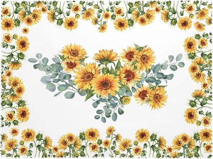 Sunflower Rectangular Tablecloth, Yellow Sunflowers Table Cloth Washable Tablecloths Decorative Table Cover for Kitchen, Dining, or Parties 54x72 Inches