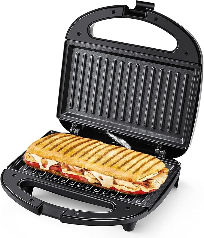 OSTBA Panini Press Sandwich Maker, 2-Slice Sandwich Toaster Grill | 750W Heating with Raised Nonstick Grill Plates, Indicator Lights, Cool-Touch Handle, Cord Wrap Storage and Easy Cleanup