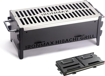 IRONMAX Portable Folding Hibachi Grill, Heavy Duty Charcoal & Wood-Burning Campfire Grill for Outdoor Cooking, Camping Yakitori, Patio & Backyard - 16" x 7.5" x 6.5"
