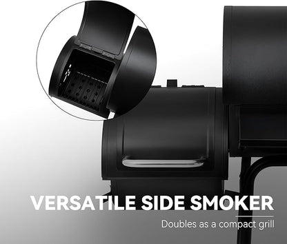 Royal Gourmet CC1830SC Charcoal Grill Offset Smoker with Cover, 823 Square Inches, Black, Perfect for Backyard Cooking, Outdoor Camping